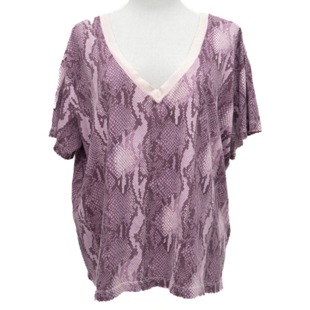 New Current/Elliott Pink Python Print Short Sleeve Crew Neck T-Shirt Size Small